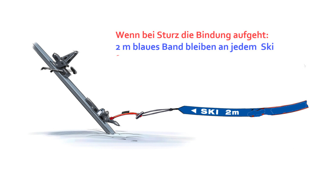 Tiefschneeband mit ski-connector -ski löst aus